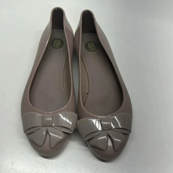 Mellisa Ballet Flats Shoes Slip On Bow Jelly PVC Beige Nude Y2K Womens US Size 6 - Picture 1 of 9